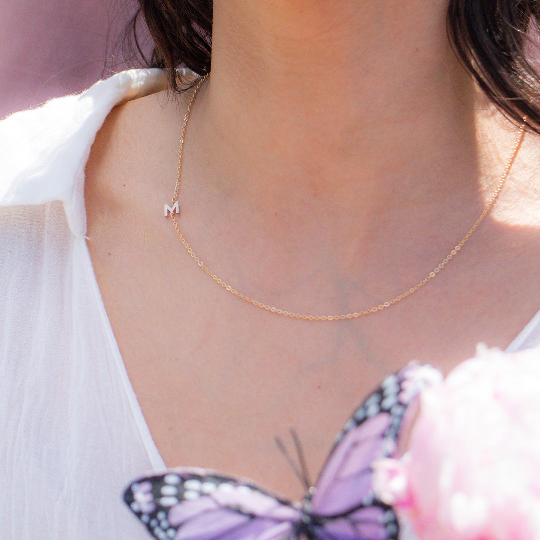 Gold Sideways Initial Necklace
