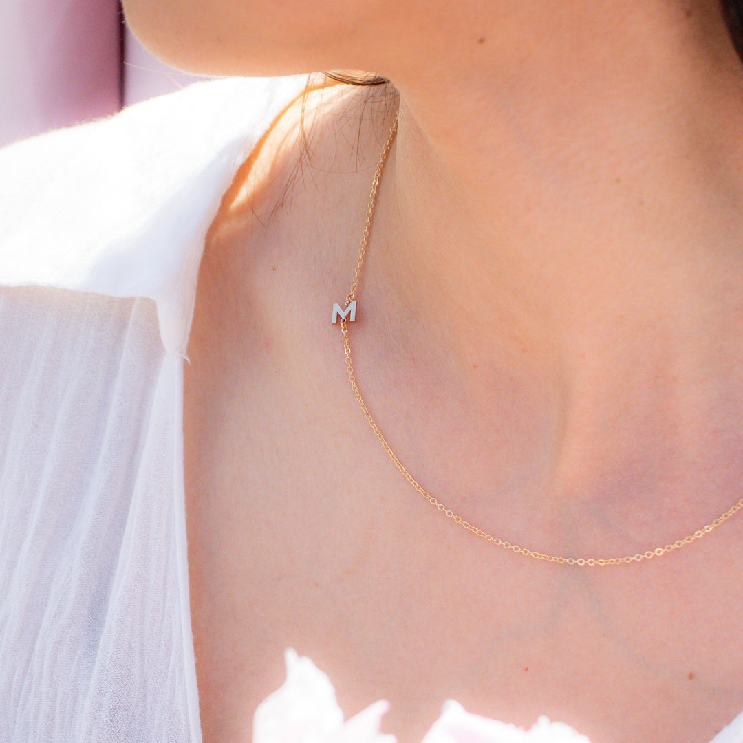 Gold Sideways Initial Necklace