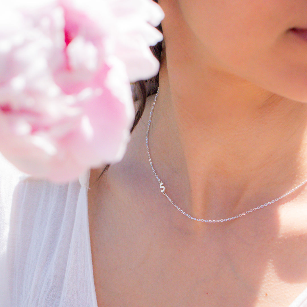 Silver Sideways Initial Necklace
