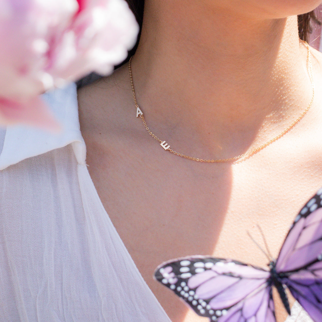 Gold Sideways Initial Necklace