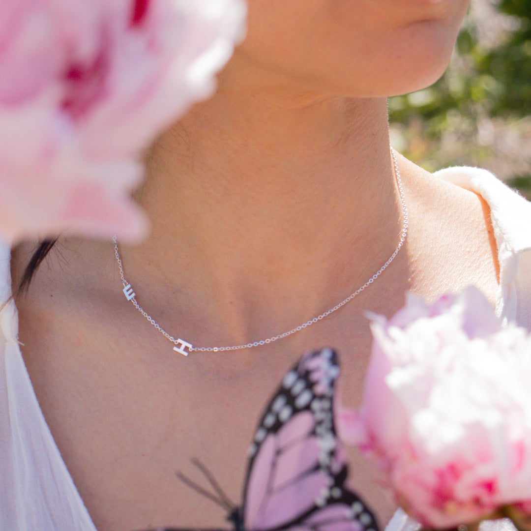 Silver Sideways Initial Necklace