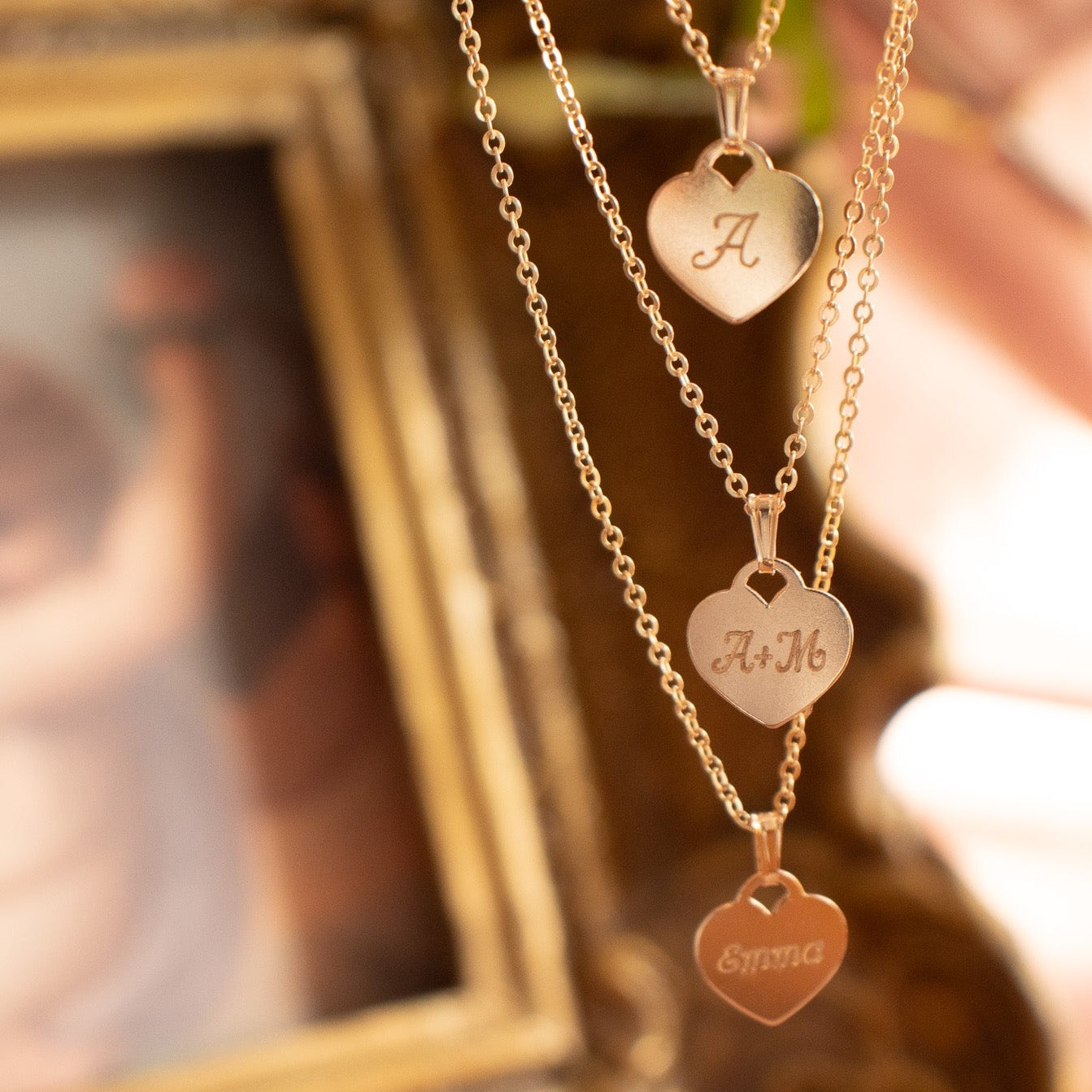 Gold Engraved Heart Disc Necklace 18