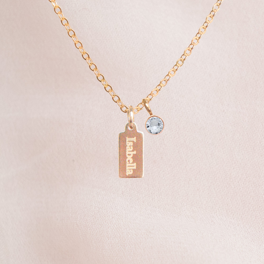 Name Tag & Birthstone Necklace