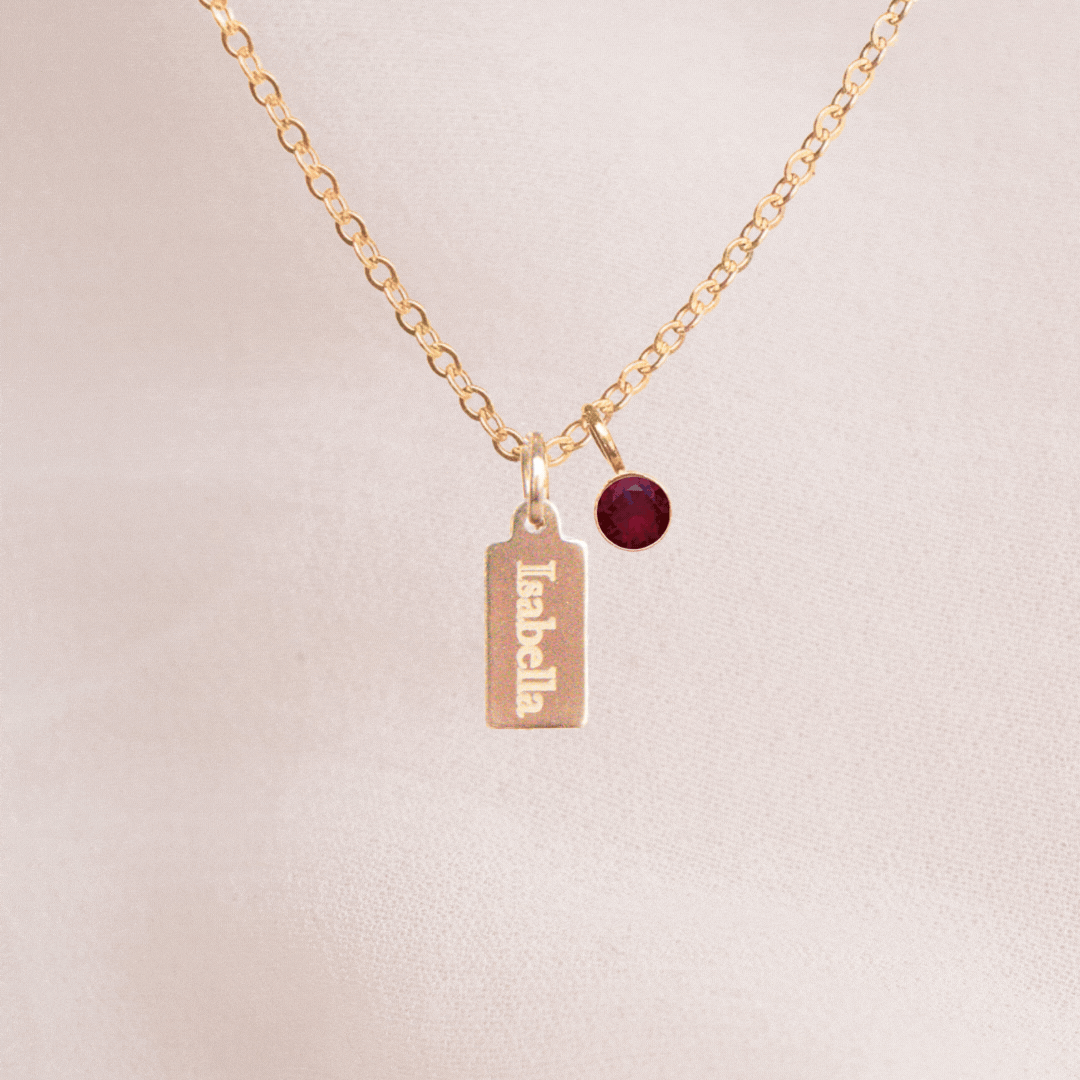 Name Tag & Birthstone Necklace