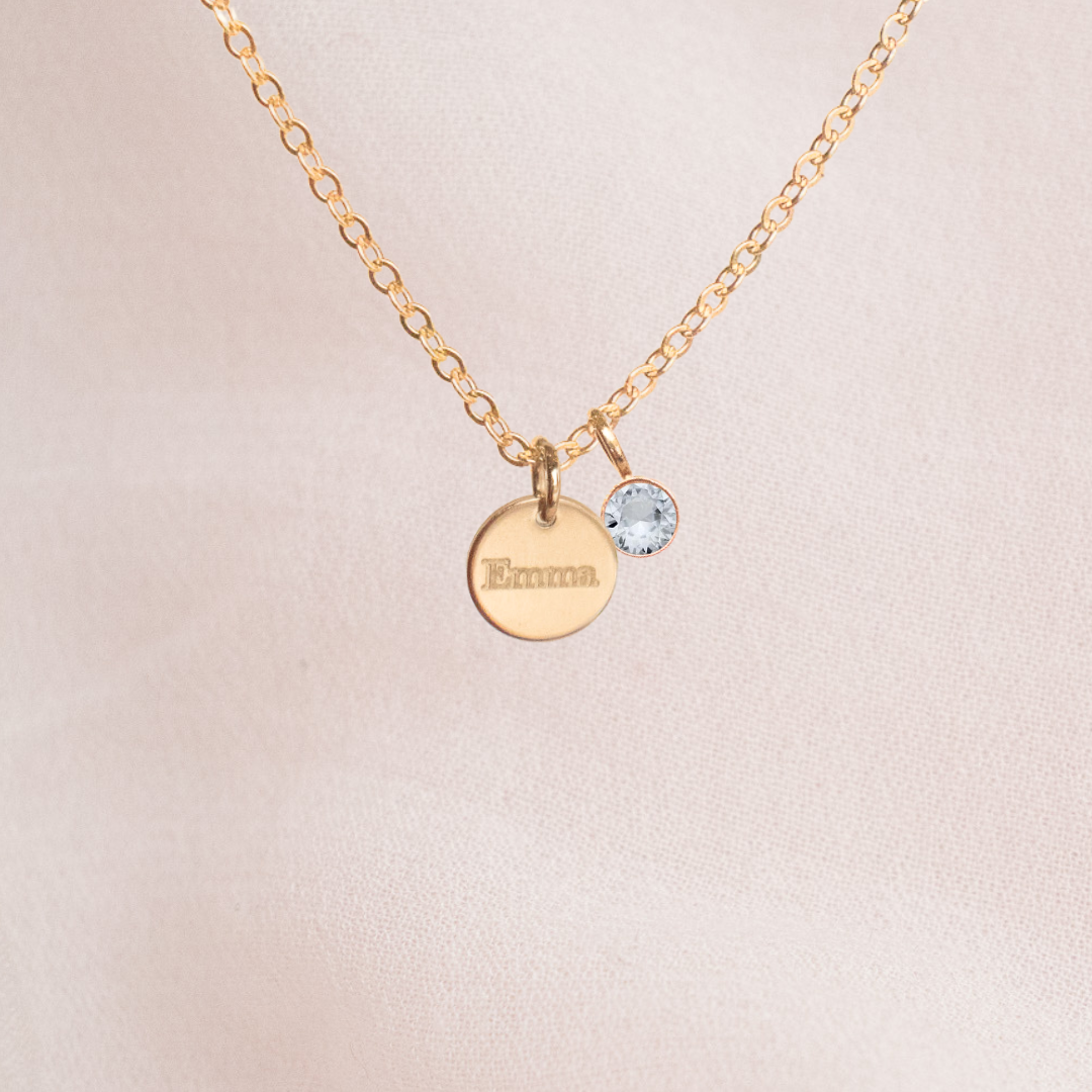 Collier avec nom et pierre de naissance - Petit