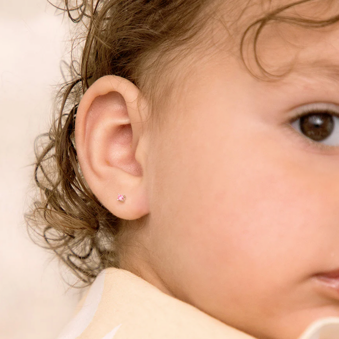 Sterling Silver Pink CZ Solitaire Baby/Toddler Earrings