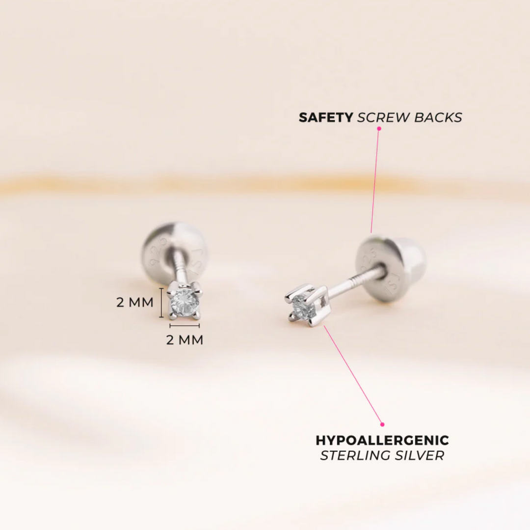 CZ Solitaire Baby/Toddler Earrings