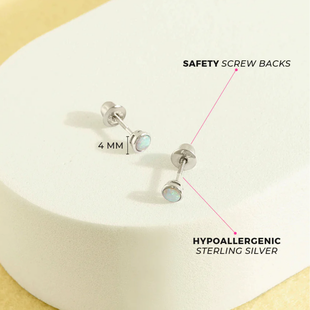 Sterling Silver Opal Baby/Toddler Earrings