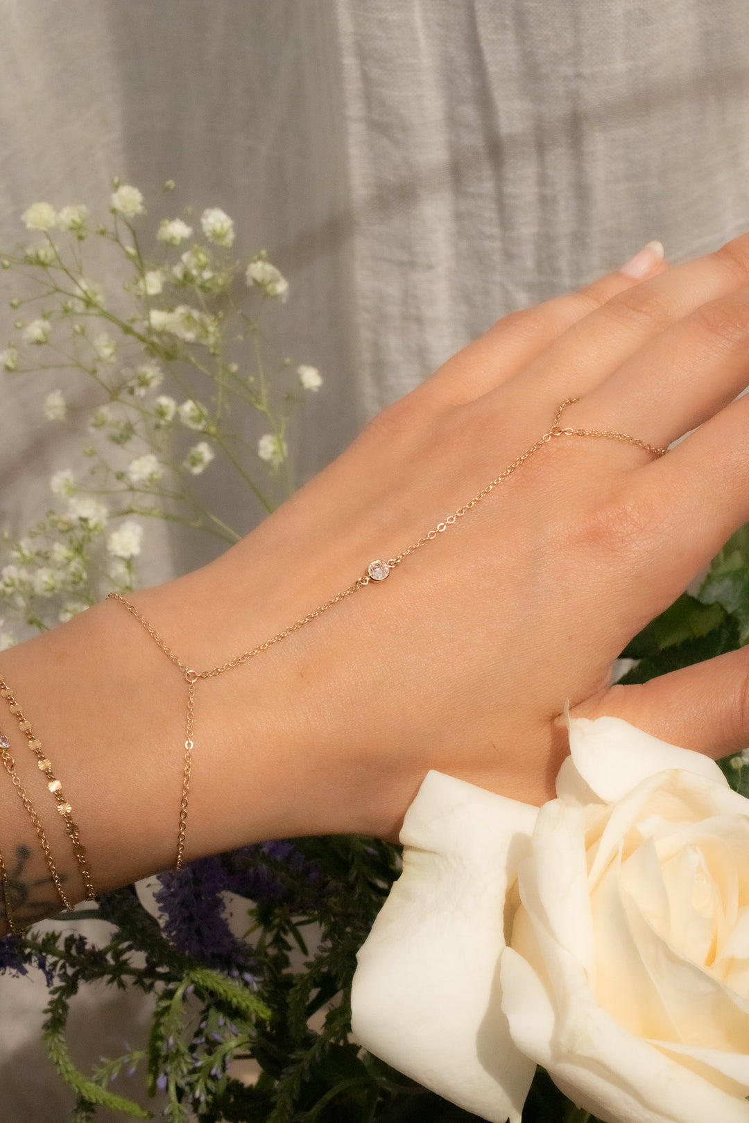 Birthstone Hand Chain - Gold