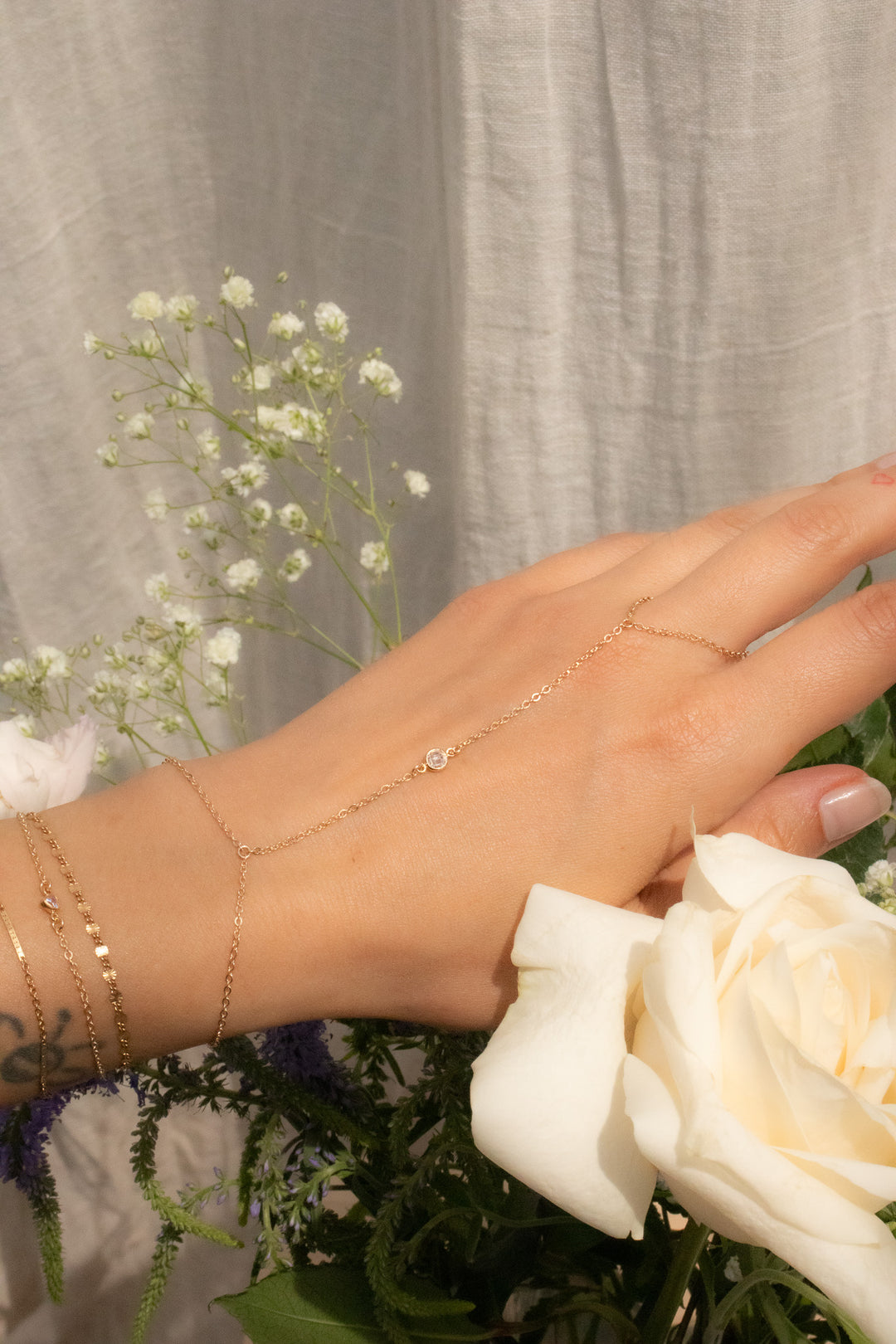 Birthstone Hand Chain - Gold