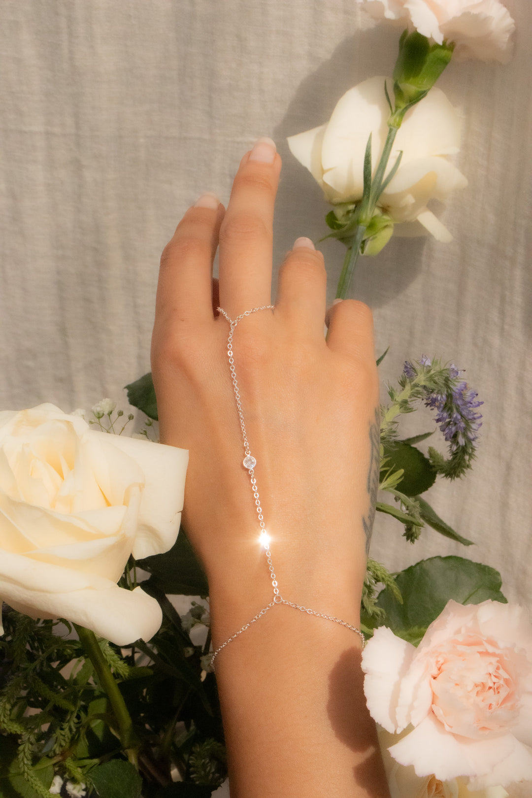 Birthstone Hand Chain - Silver