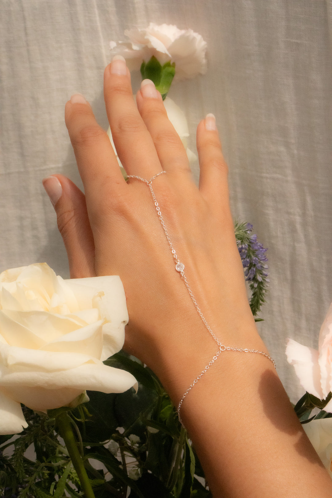 Birthstone Hand Chain - Silver