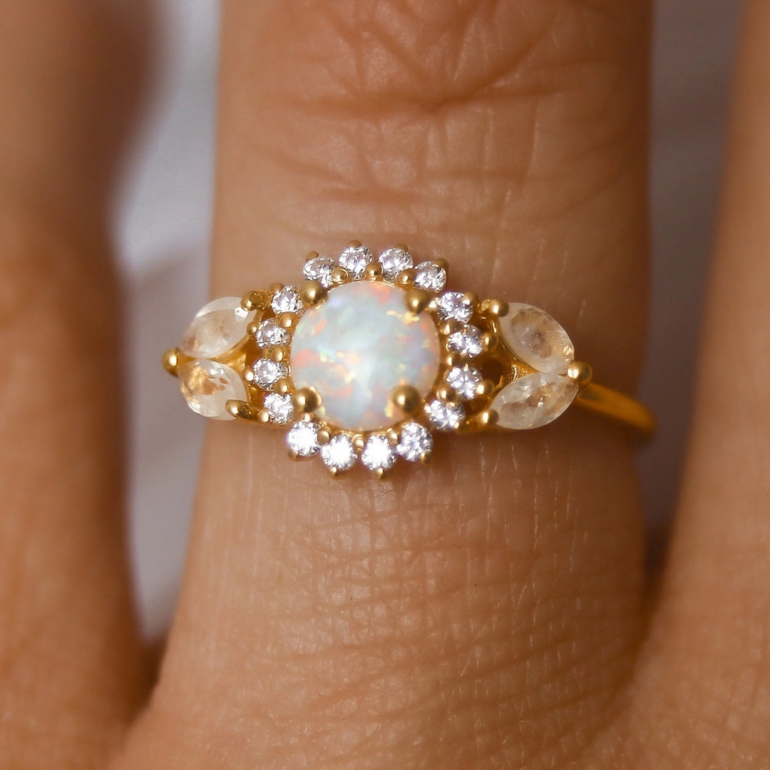 Opal & Diamond Sunflower Queen Ring