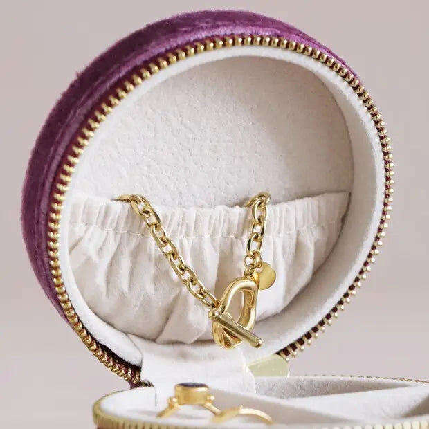 Mauve Velvet Round Jewelry Case