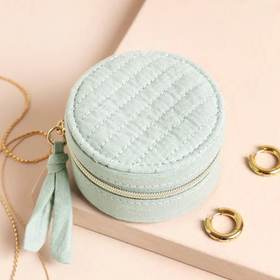 Quilted Mint Round Jewelry Case