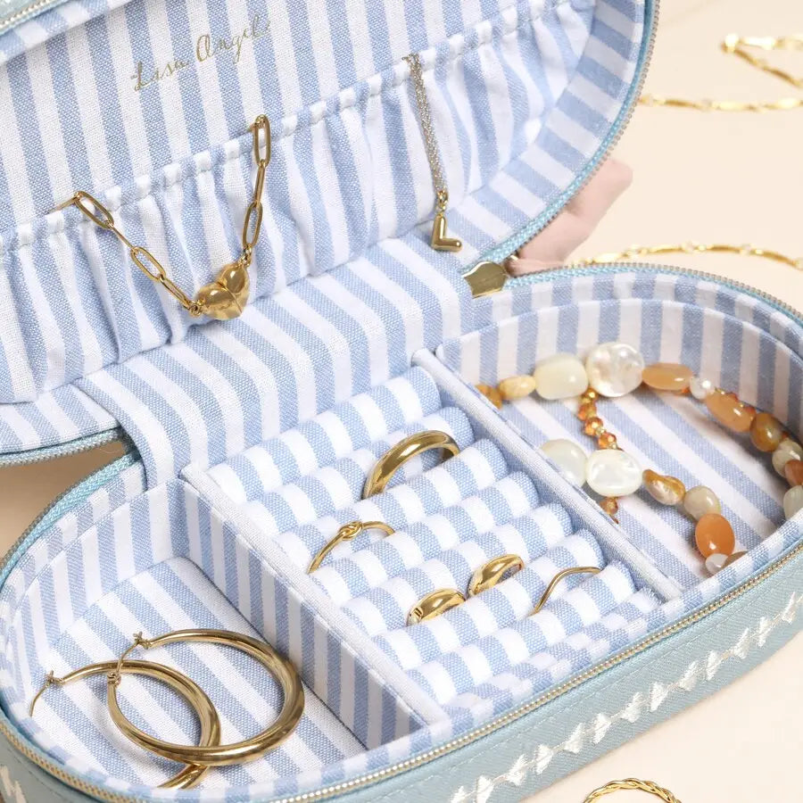 Blue Linen All Kinds of Amazing Oval Jewellery Case
