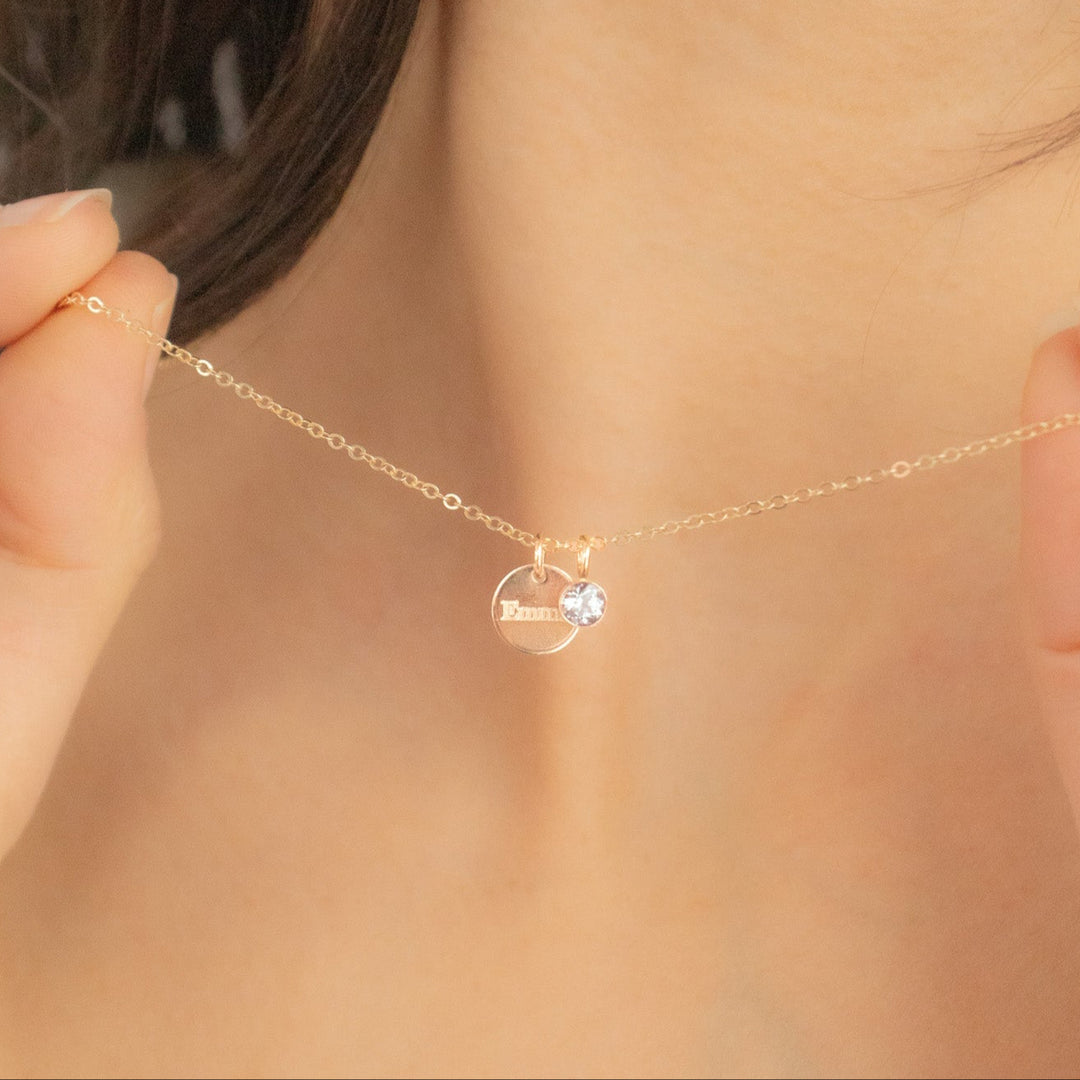 Collier avec nom et pierre de naissance - Petit