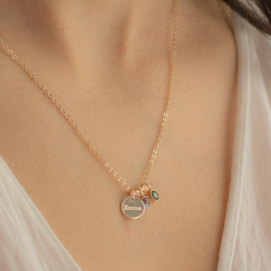 Collier avec nom et pierre de naissance - Petit