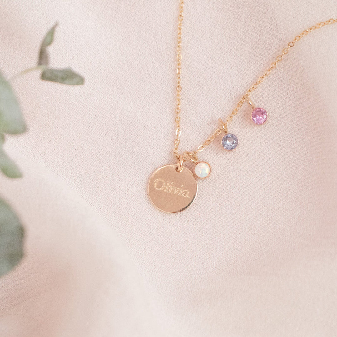 Collier avec nom et pierre de naissance - Moyen