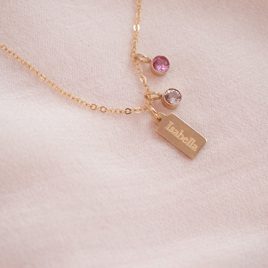 Name Tag & Birthstone Necklace