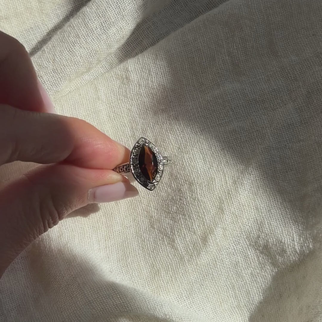 Vintage NV Brown Marquise Rhinestone Halo Ring
