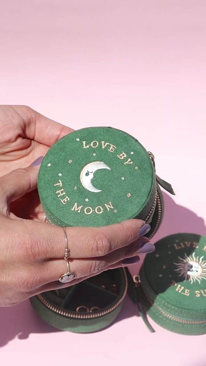 Sun and Moon Embroidered Round Case - Green
