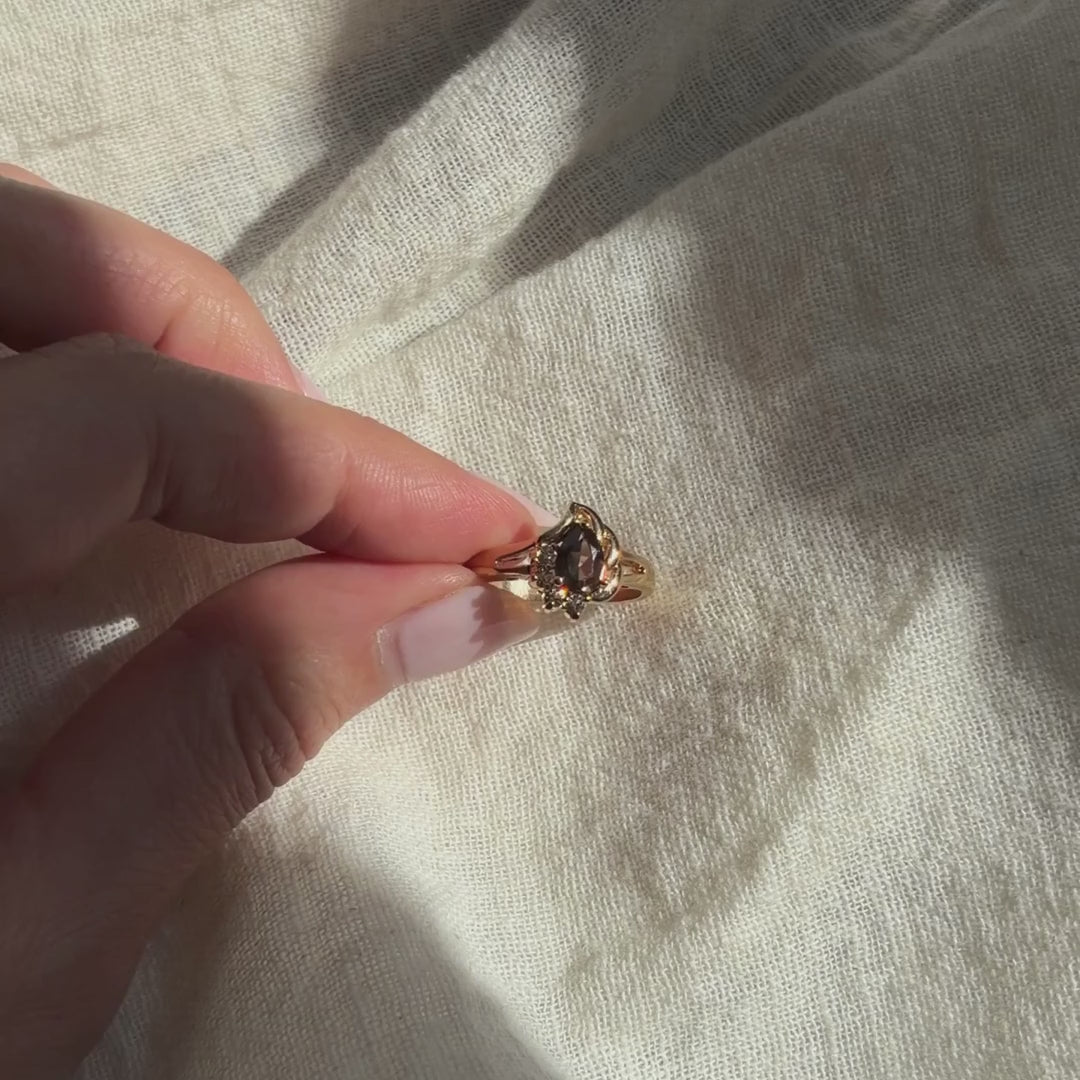Bague cocktail vintage en quartz fumé