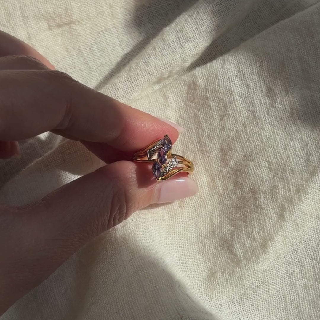 Vintage Avon Simulated Tanzanite Triple Marquise Ring