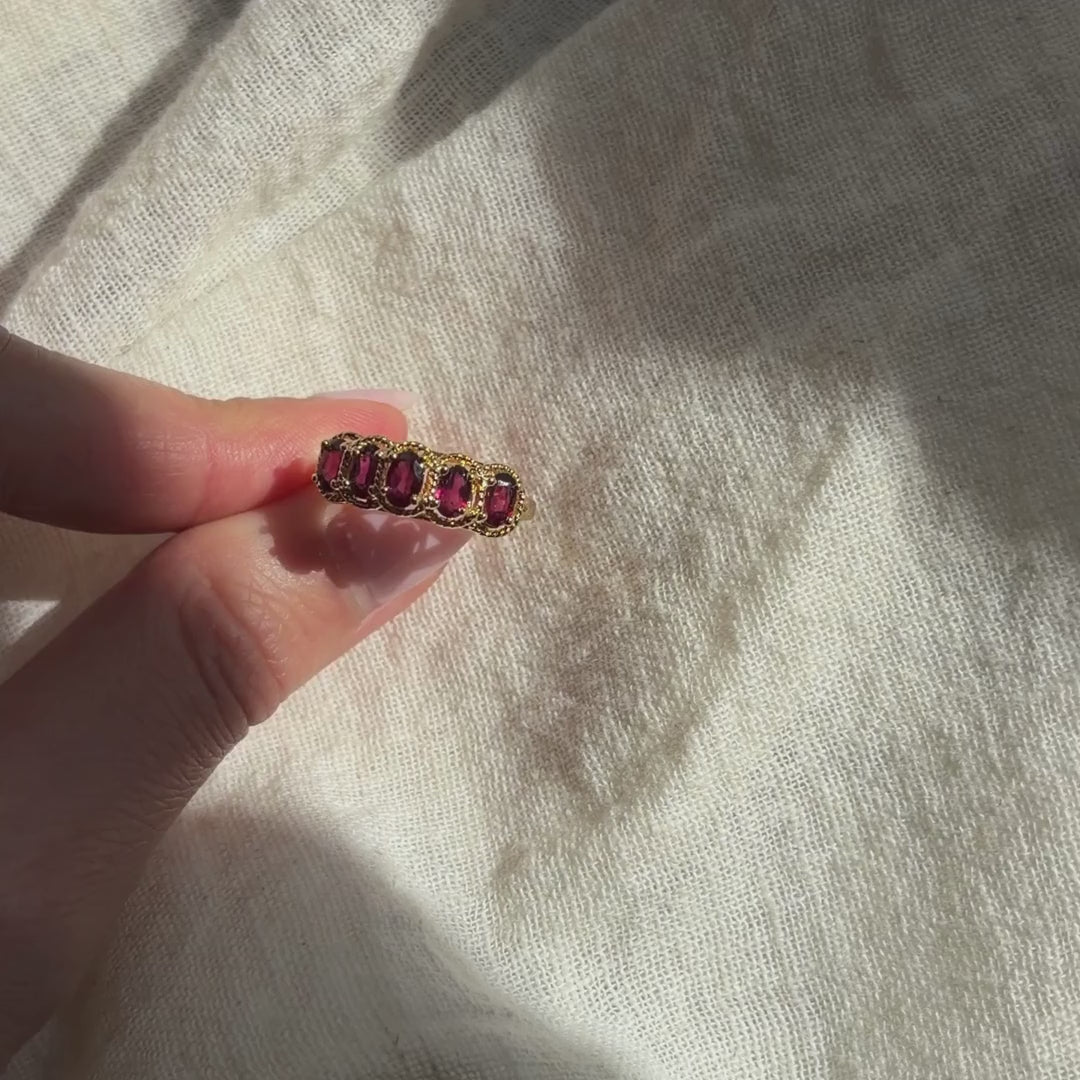 Vintage Five Stone Garnet Red Glass Ring