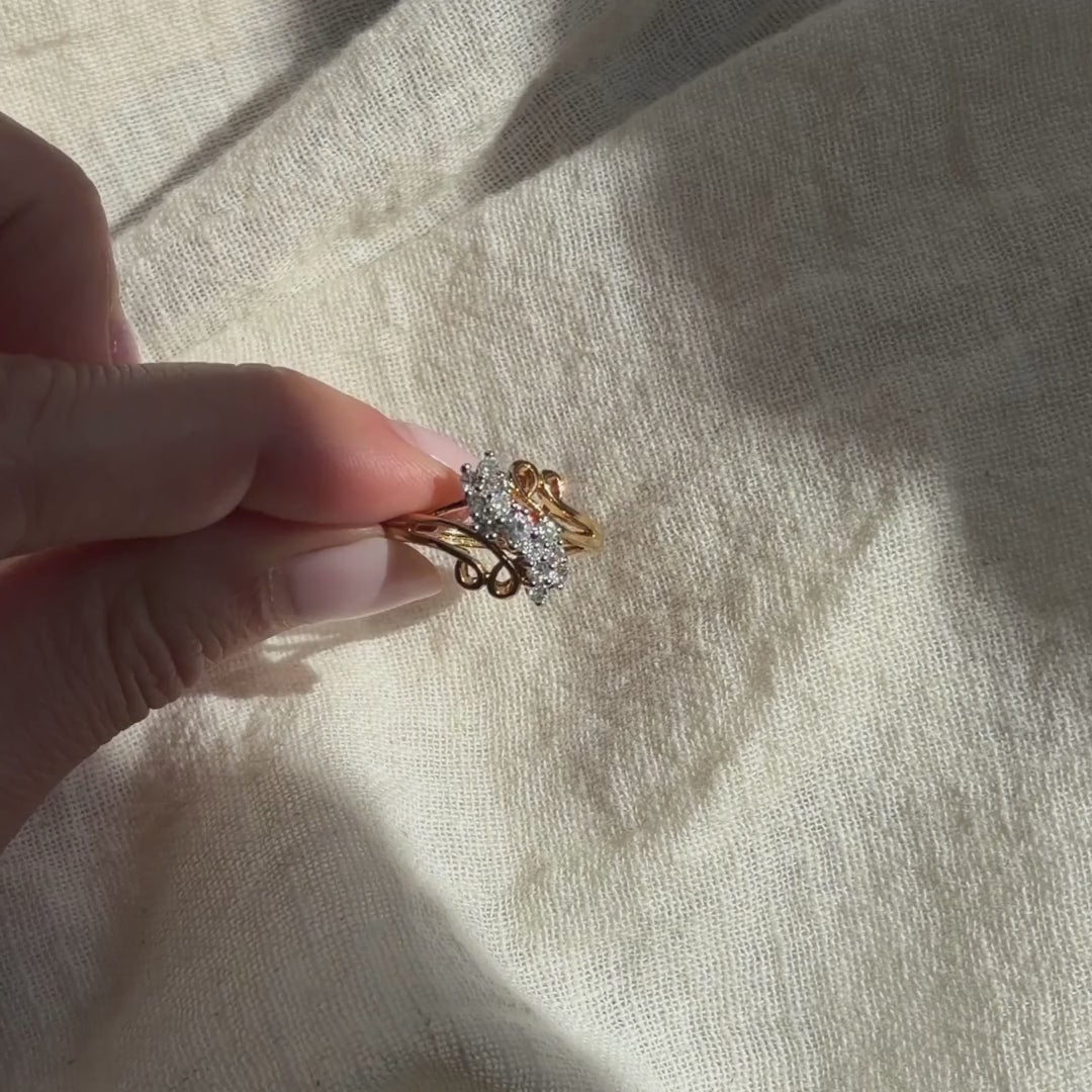 Vintage NV Clear Marquise Rhinestone Bypass Ring