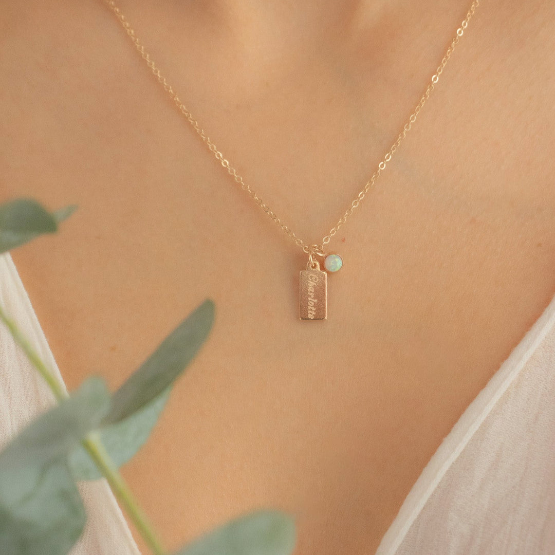 Name Tag & Birthstone Necklace