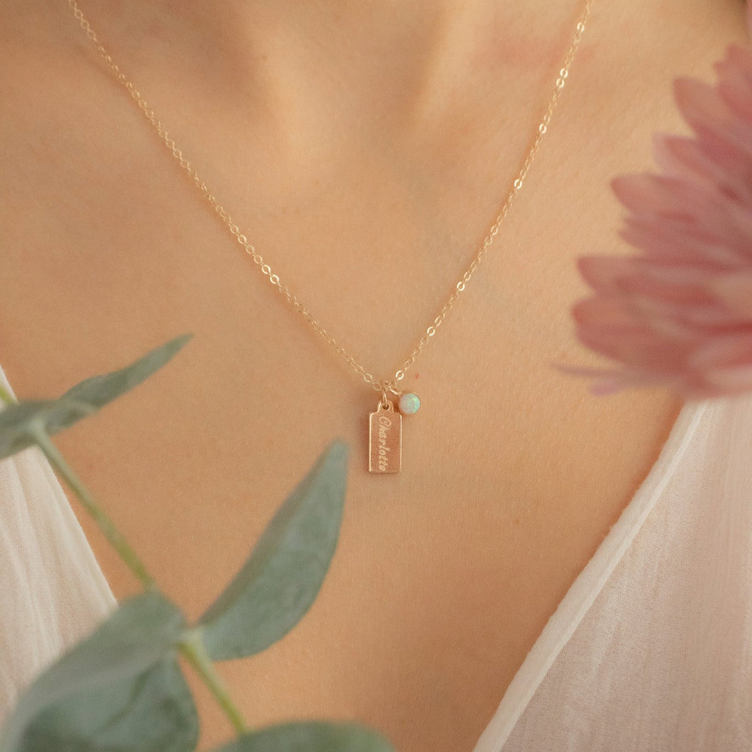 Name Tag & Birthstone Necklace