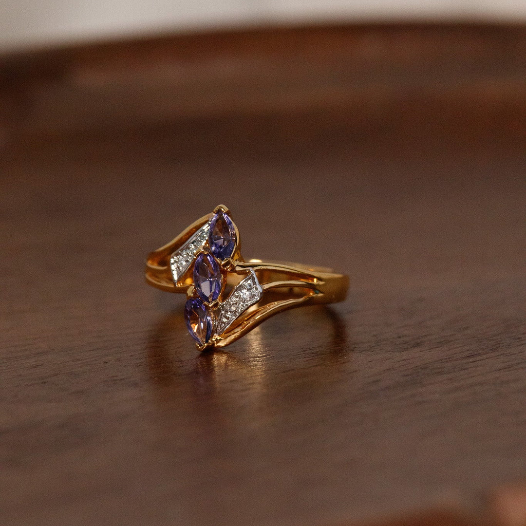 Vintage Avon Simulated Tanzanite Triple Marquise Ring