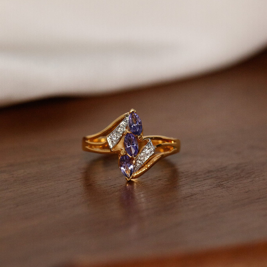 Vintage Avon Simulated Tanzanite Triple Marquise Ring