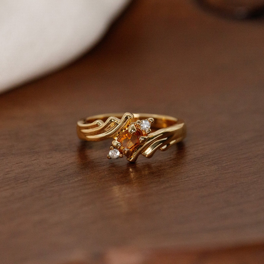 Vintage Citrine Rhinestone Scroll Ring