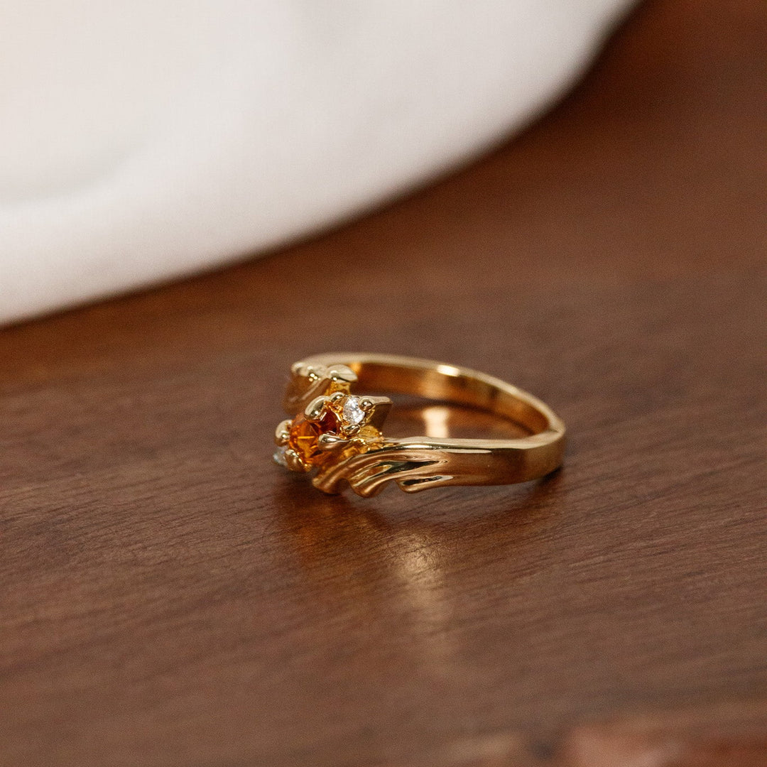 Vintage Citrine Rhinestone Scroll Ring