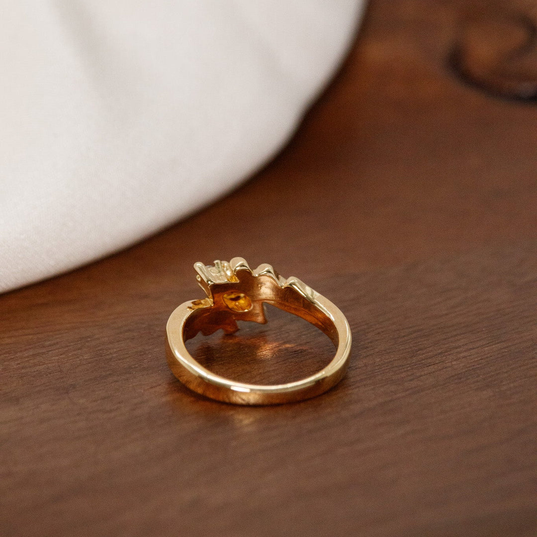 Vintage Citrine Rhinestone Scroll Ring