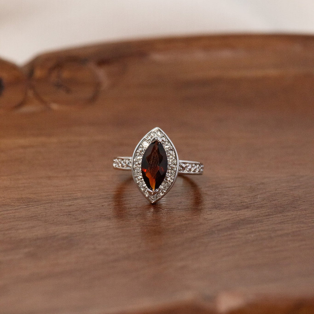Vintage NV Brown Marquise Rhinestone Halo Ring
