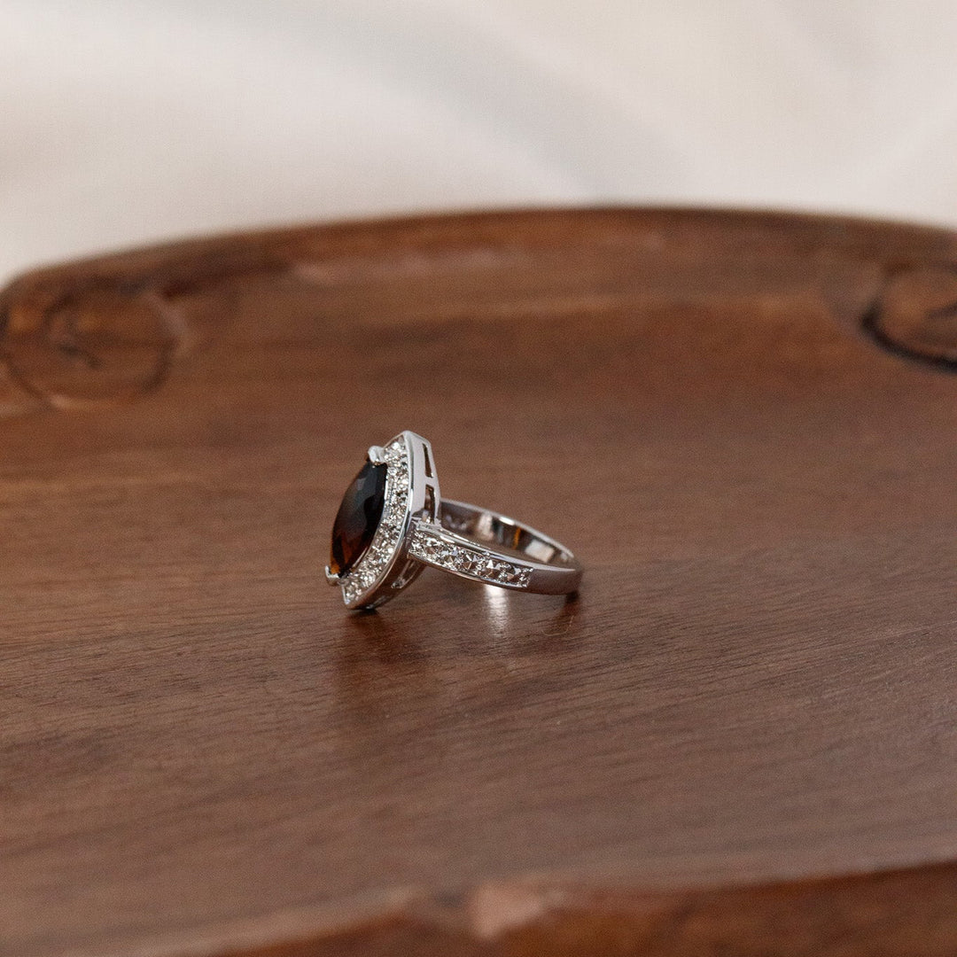 Vintage NV Brown Marquise Rhinestone Halo Ring