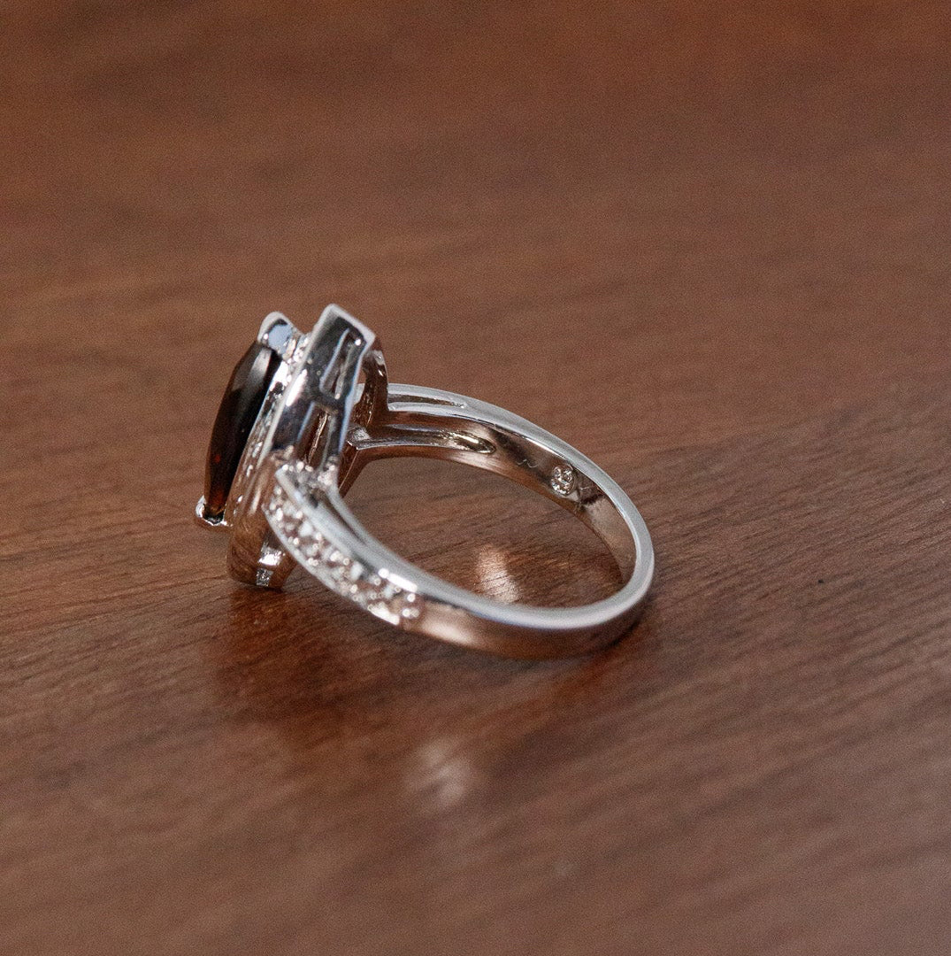 Vintage NV Brown Marquise Rhinestone Halo Ring