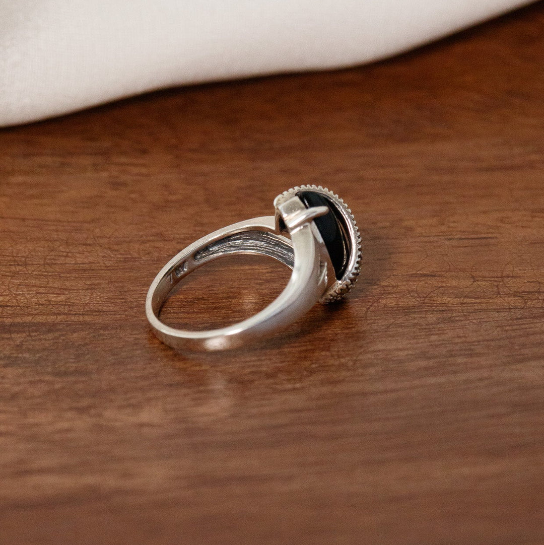 Vintage NV Black Onyx & CZ Statement Ring 925 Silver