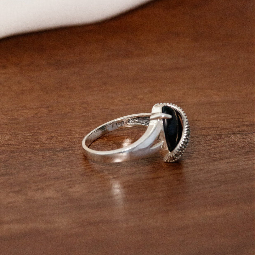 Vintage NV Black Onyx & CZ Statement Ring 925 Silver
