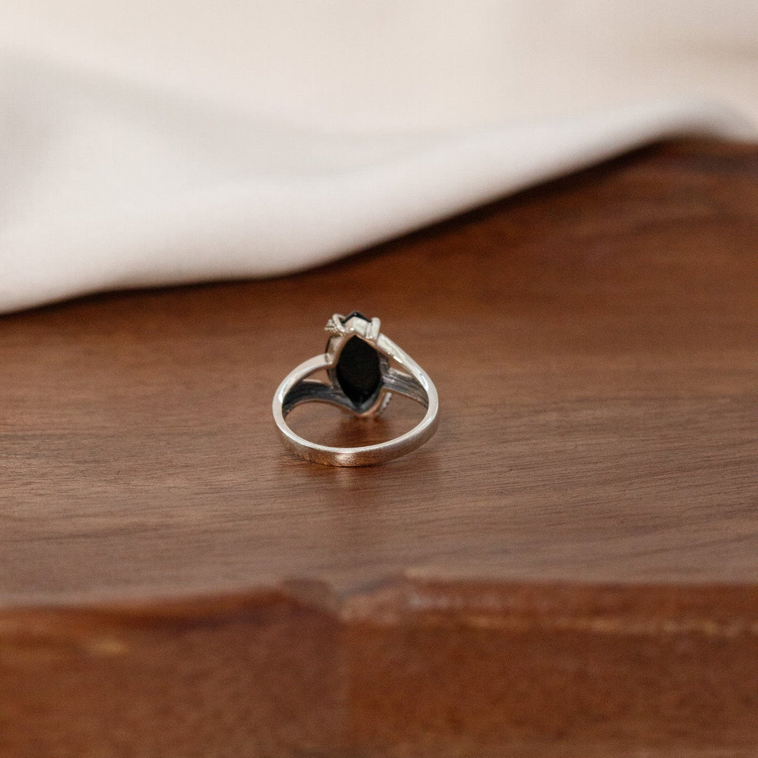 Vintage NV Black Onyx & CZ Statement Ring 925 Silver