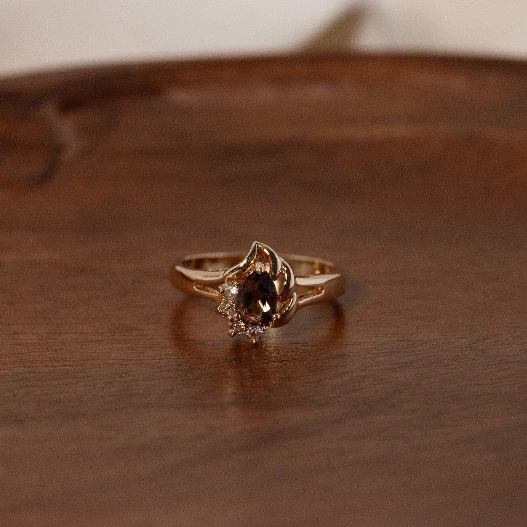 Bague cocktail vintage en quartz fumé