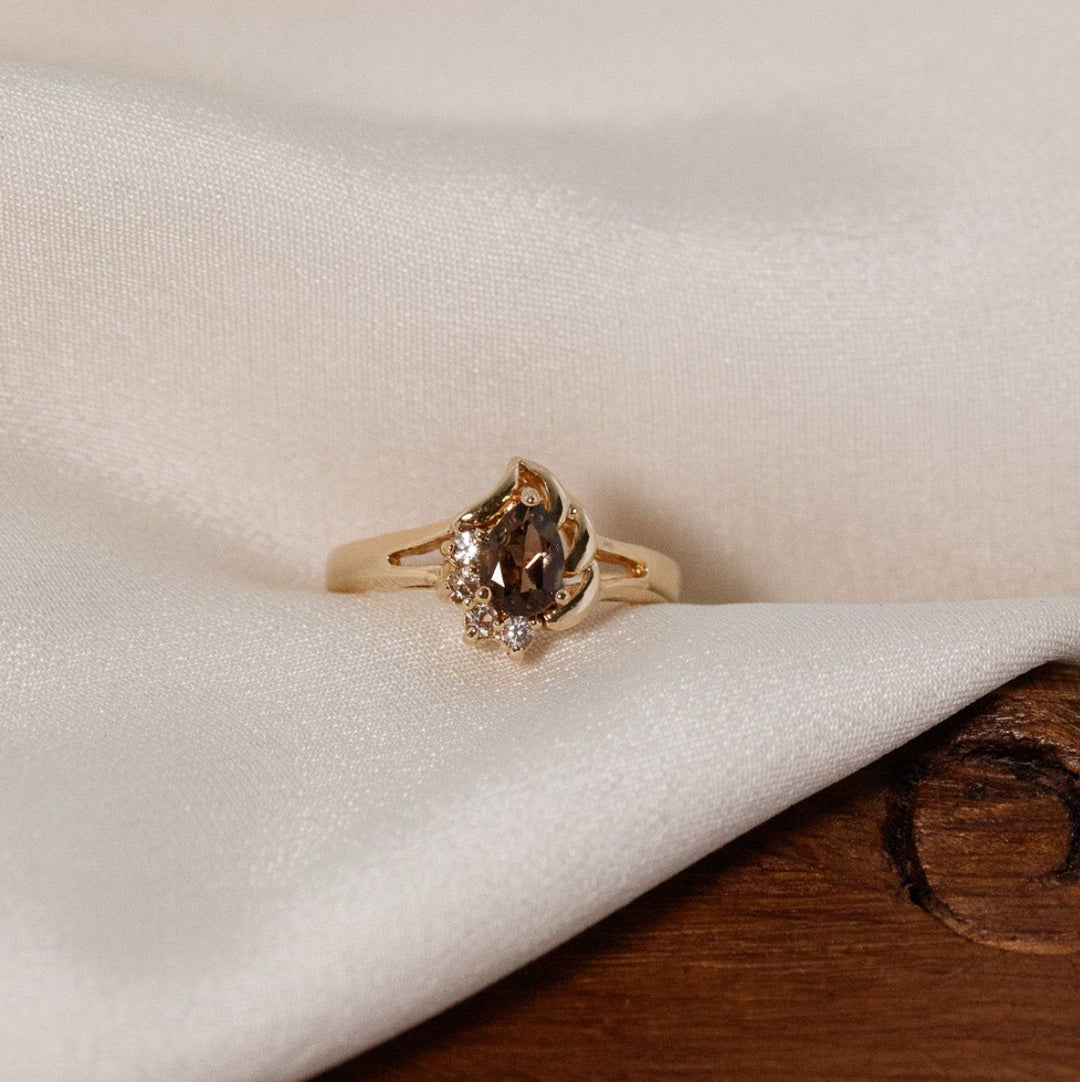 Bague cocktail vintage en quartz fumé