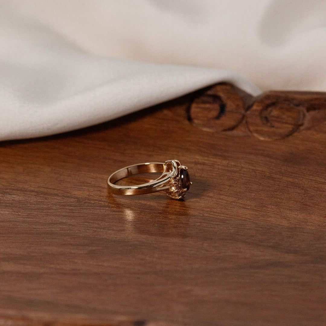 Bague cocktail vintage en quartz fumé