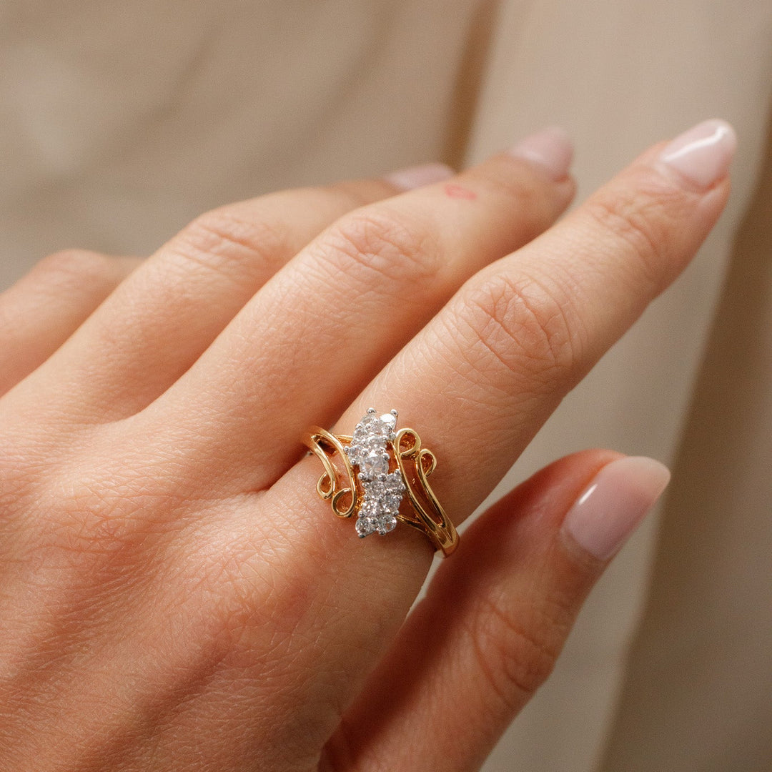 Vintage NV Clear Marquise Rhinestone Bypass Ring