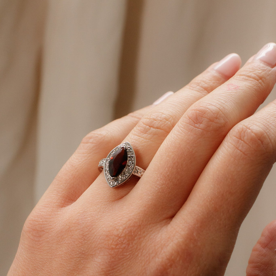 Vintage NV Brown Marquise Rhinestone Halo Ring