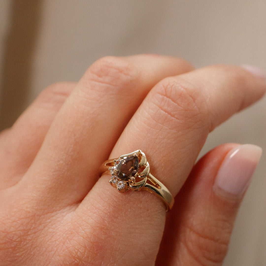 Bague cocktail vintage en quartz fumé