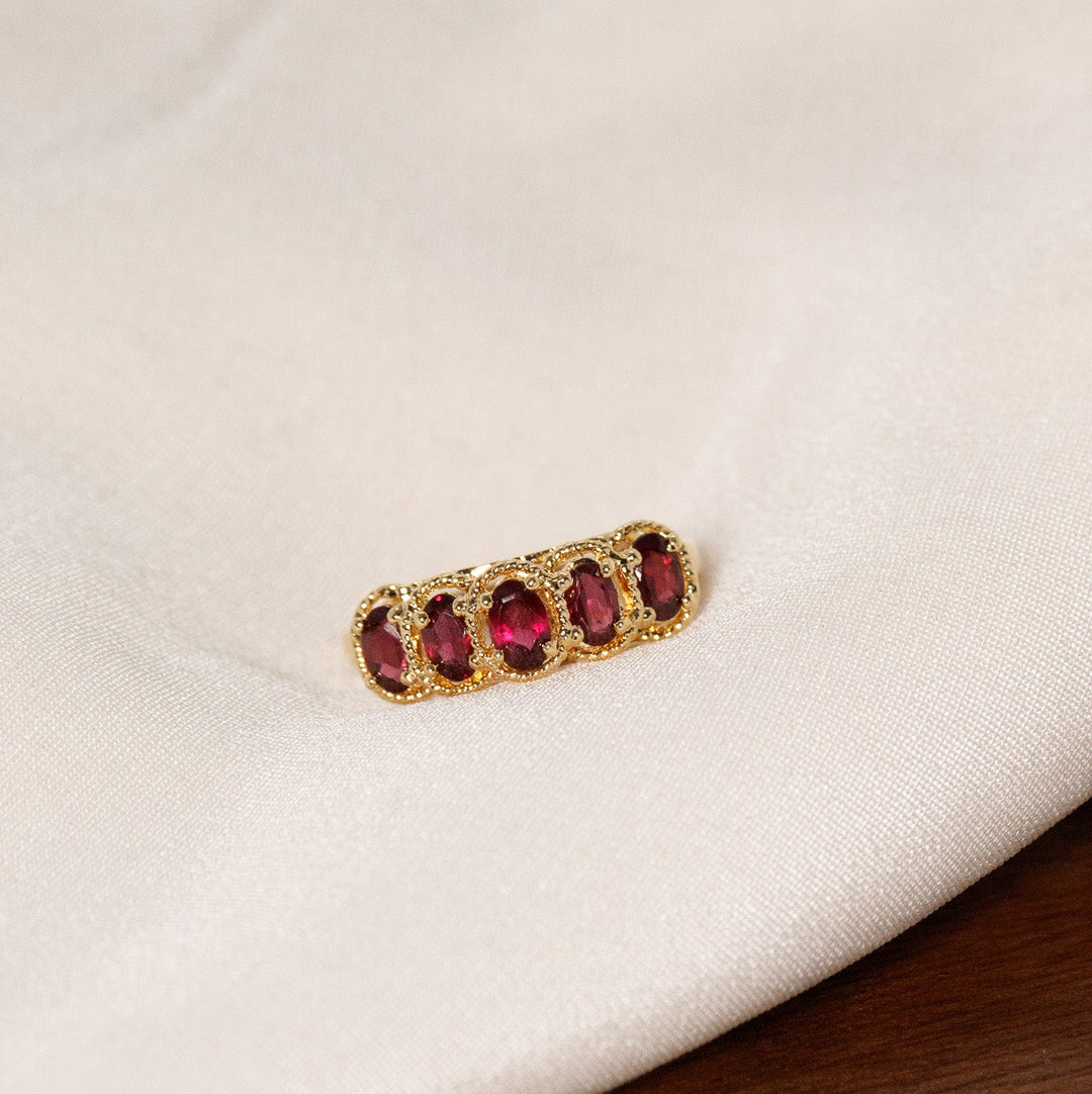 Vintage Five Stone Garnet Red Glass Ring